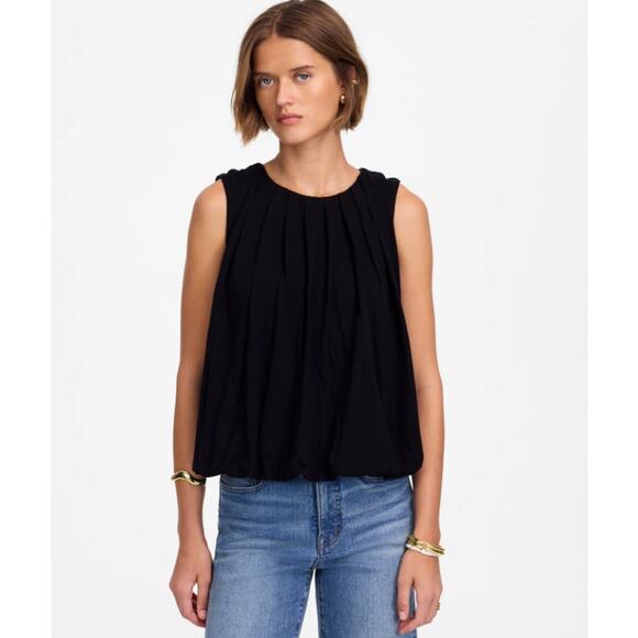 Madewell Sleeveless Crewneck Bubble Top SZ M Black Pullover Lined Stretch Cotton - Picture 1 of 8